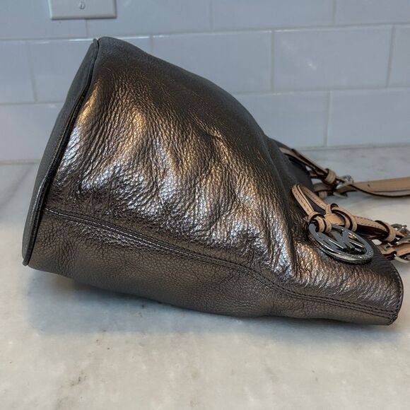 Michael Kors Metallic Pebbled Leather Shoulder Tote Bag - Picture 7 of 14